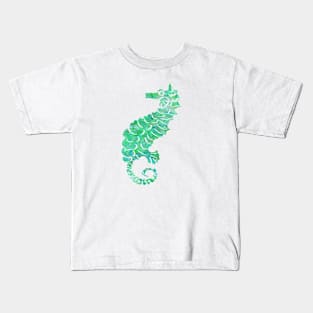 Seahorse Design in Turquoise and Greens Kids T-Shirt